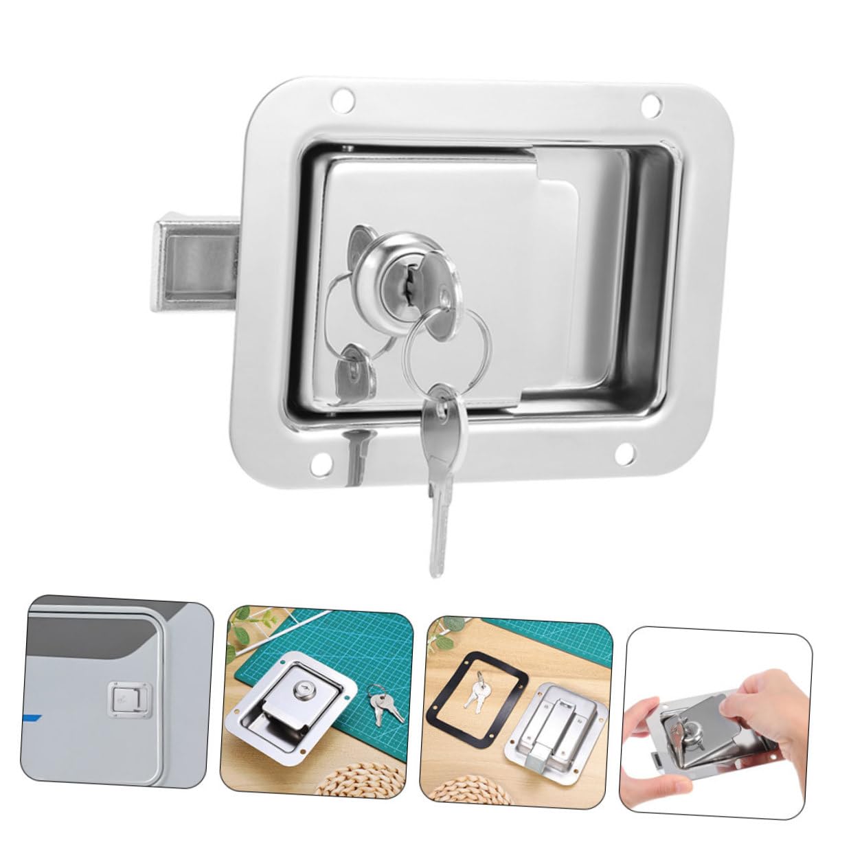 Serrure à Poignée à Palette Inox Encastrée avec Clés Loquet Anti-grincement pour Portes de Véhicules Camions Remorques et Coffres Marines