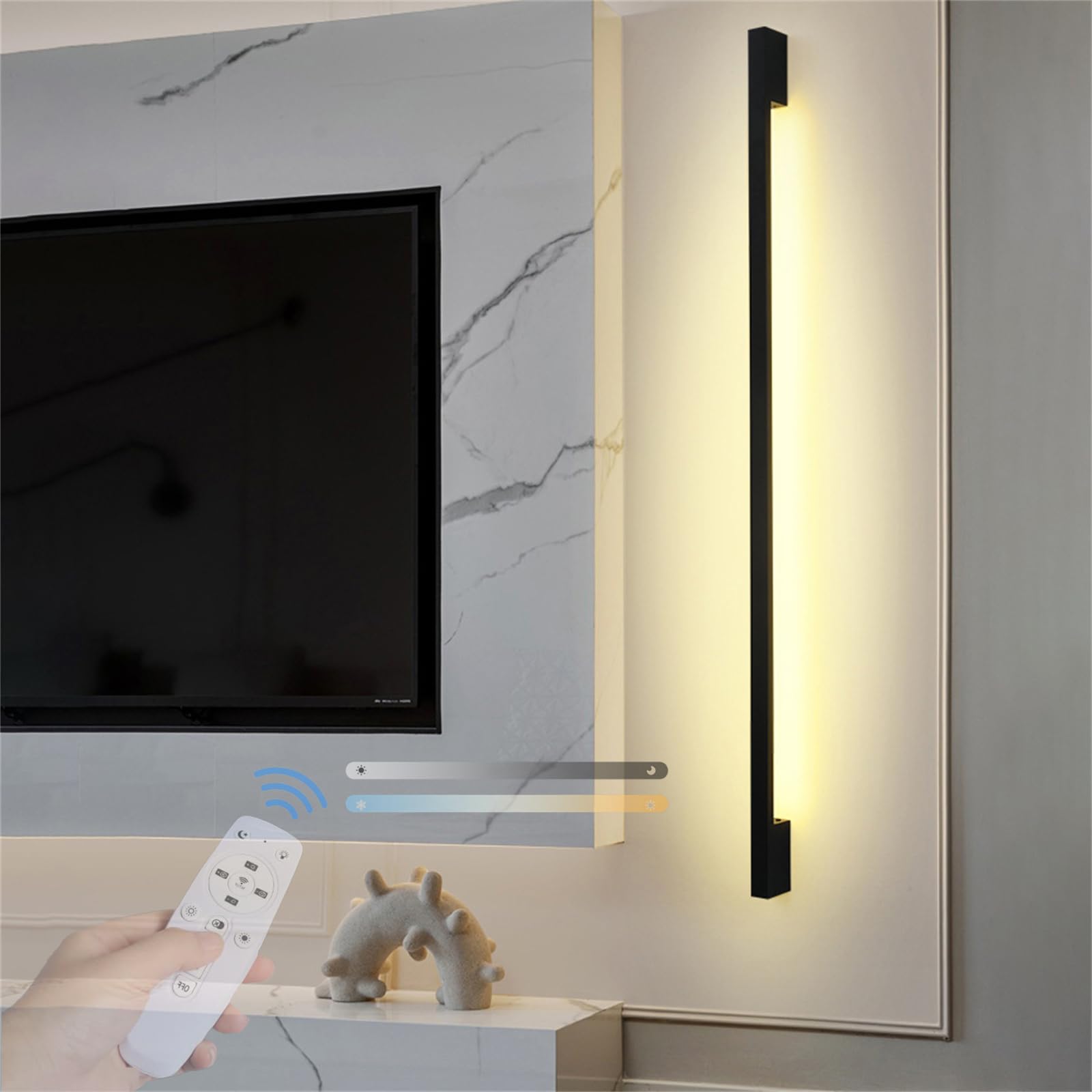 JYBNBBE Wall Sconce Lights Indoor LED Bedroom Wall Lamp Dimmable with Remote Control Long Strip Metal Aluminium Acrylic Modern Linear Background Decoration for Living Room,Black-120cm