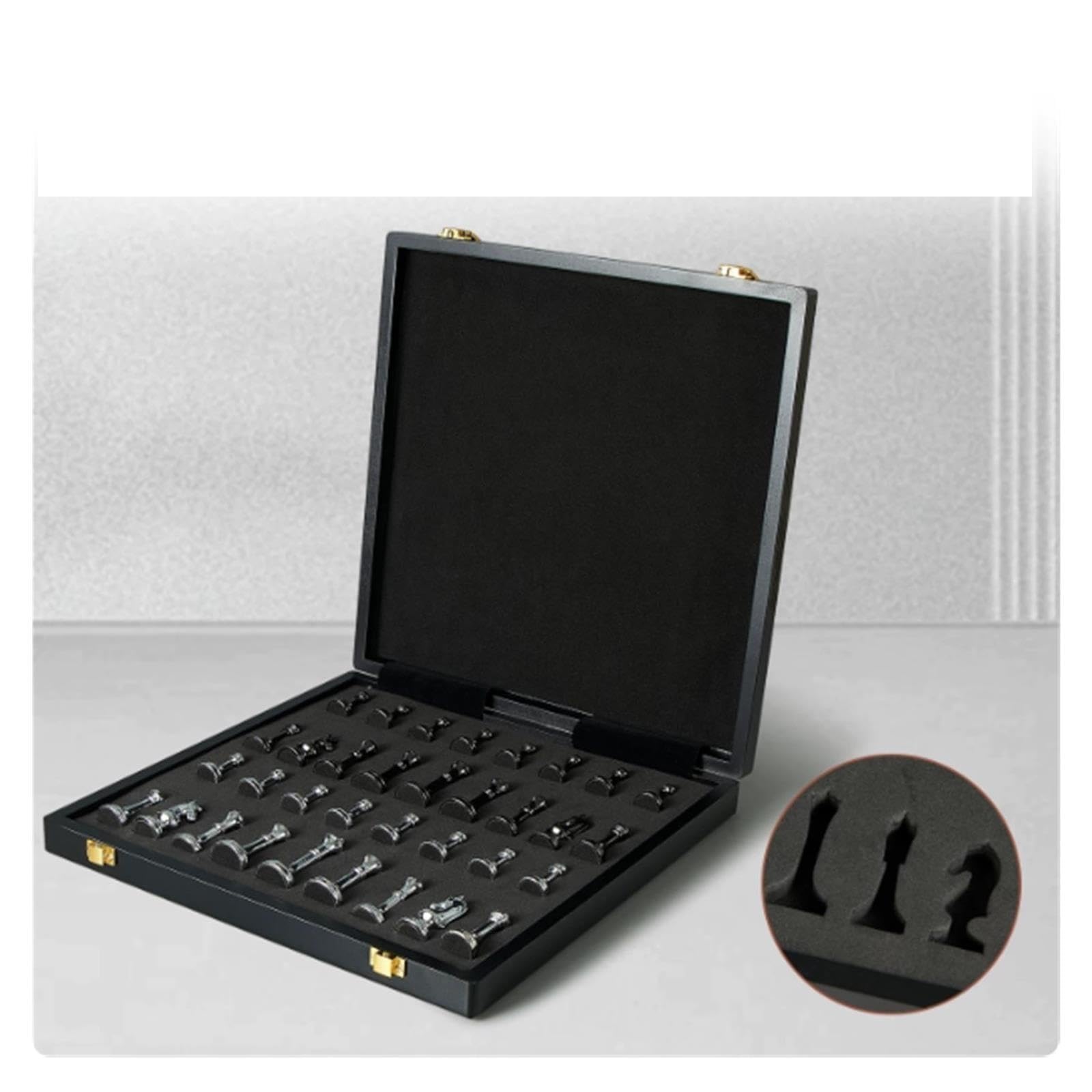 Set di scacchi internazionali di lusso in lega di zinco | Scacchiera pieghevole in legno, regalo decorativo for giochi da tavolo strategici for adulti