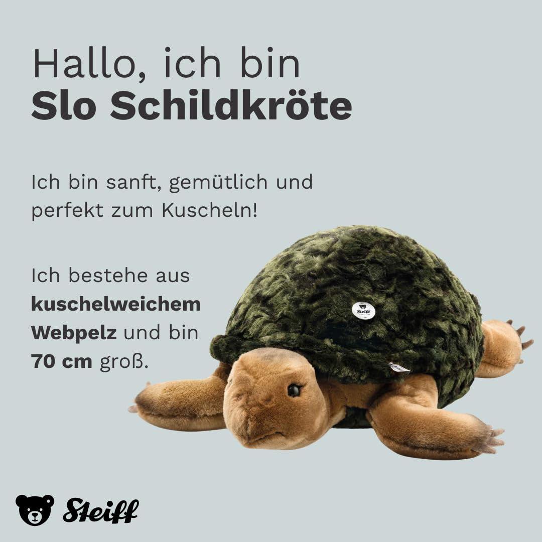 Steiff Kuscheltier Slo Schildkröte, Süßes Stofftier mit Kunststoffaugen, Kinder, Jungen & Mädchen, Plüschtier 70 cm, Khaki, 068478