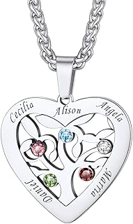 U7 Mother Necklace Personalized Engrave Name Jewelry|2/3/4/5/6/7 Children Friend Family Names Necklace with Birthstone for Women Girls,Pendant for Mom Grandma,Wife