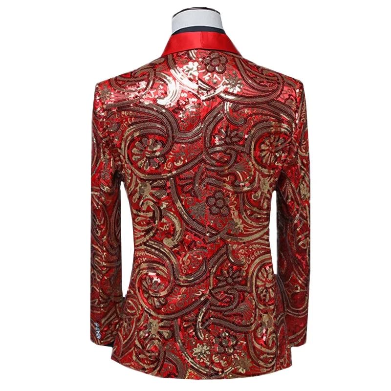 Men Sequin Suit Single Button Jacket Male Wedding Prom Party Dress Blazer Coats3