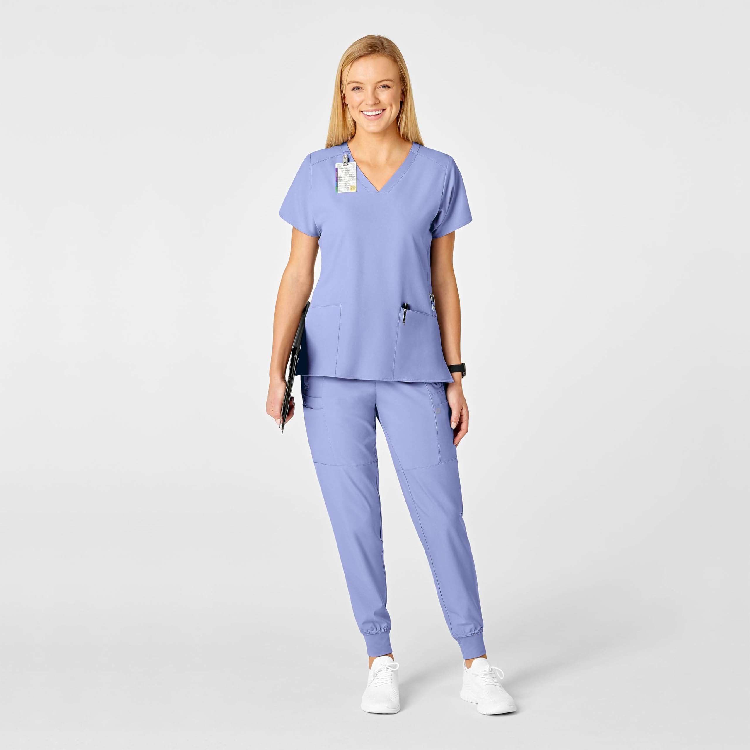 WonderWink W123 Women's Flex Back Stylized V-Neck Scrub Top, Ceil Blue, 2X