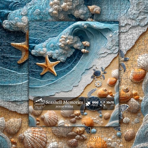 PICKFORU Beach Puzzles for Adults 1000 Pieces, Ocean Wave Seashell Puzzle Turtle, Unique Coastal Seaside Puzzle Challenge Wall Art Decor miniatura 2
