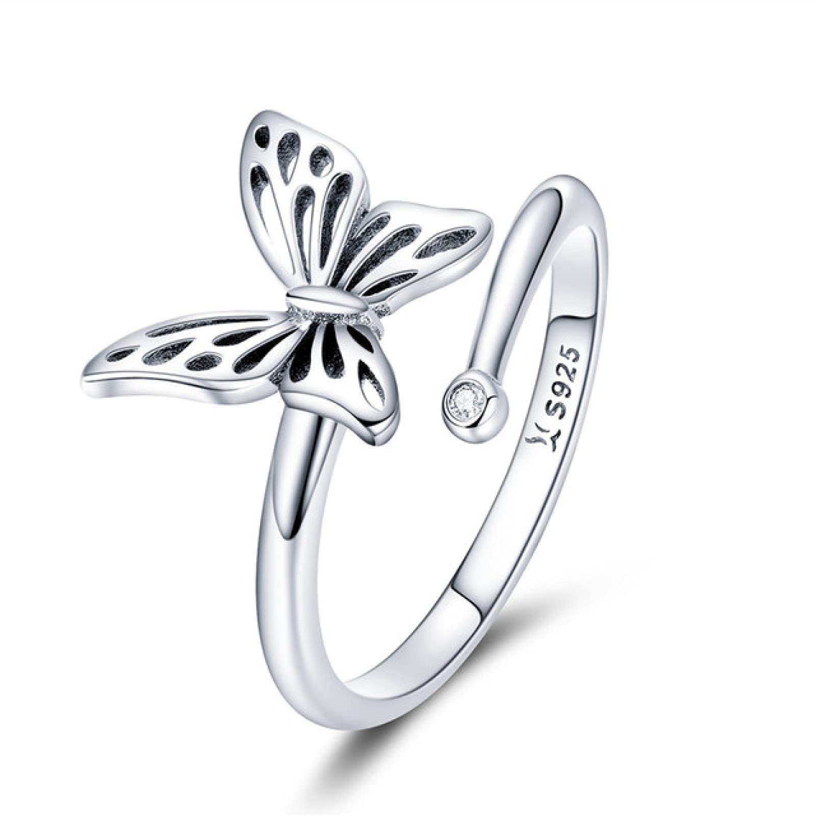 BOSUGEPersonalized Ring, Exquisite Ring，Rings Women 925 Sterling Silver Vintage Butterfly Adjustable Finger Rings for Women Wedding Engagement Ring Jewelry (Color : Style C)