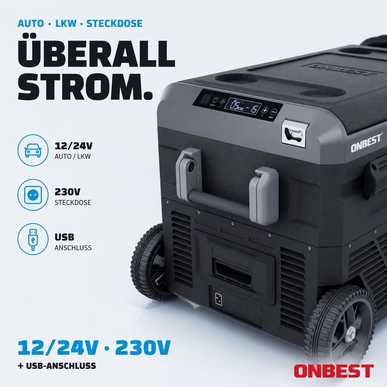 ONBEST Kompressor Kühlbox 40L 12V 230V Elektrische Gefrierbox Teleskophandgriff Mobile Autokühlbox