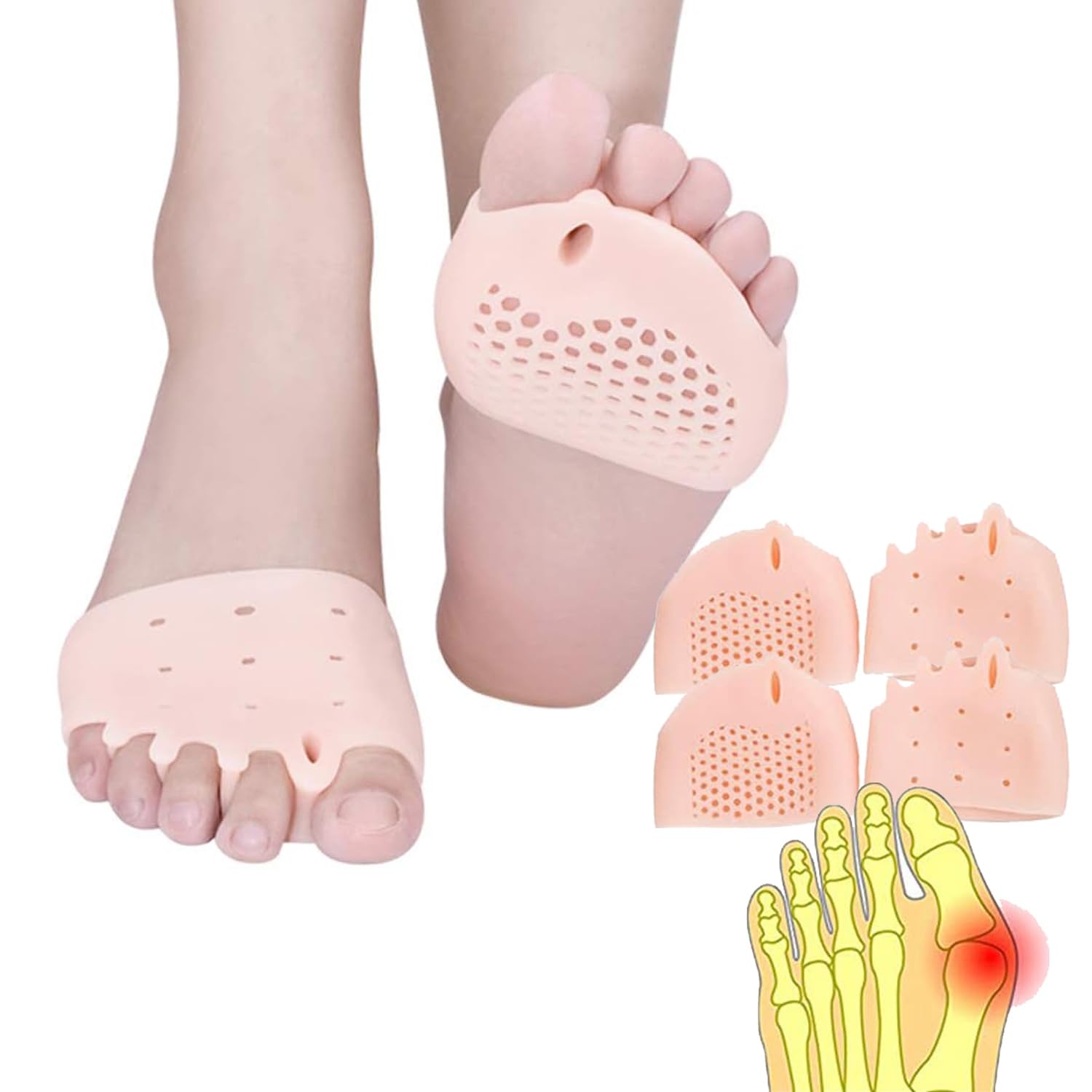 Metatarsal Pads, Gel Toe Separators, Bunion Corrector Cushion 8 Pairs Ball of Foot Cushions for Men & Women, Idea for Mortons Neuroma, Blisters, Callus, Metatarsal Foot Pain Relief (8)
