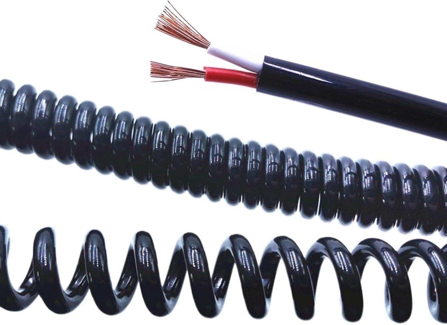 Retractable Spring Coiled Extension Cord ， 1.2 Meters Black Stretchable Wire,Telescopic Power Cord, Core to 12 Spring Spiral Cable Solar sheathed(8core,17AWG 1.0mm)