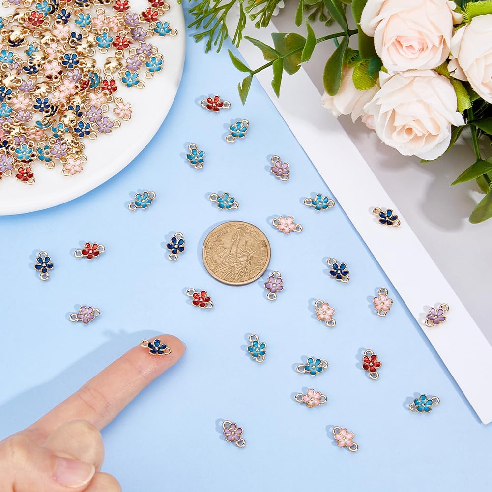 DICOSMETIC 100Pcs 5 Colors Flower Connector Charms Bulk Alloy Enamel Flower Charms with Double Loop Small Floral Links for DIY Crafts Bracelet Necklace Earring Jewelry Making - Image 3