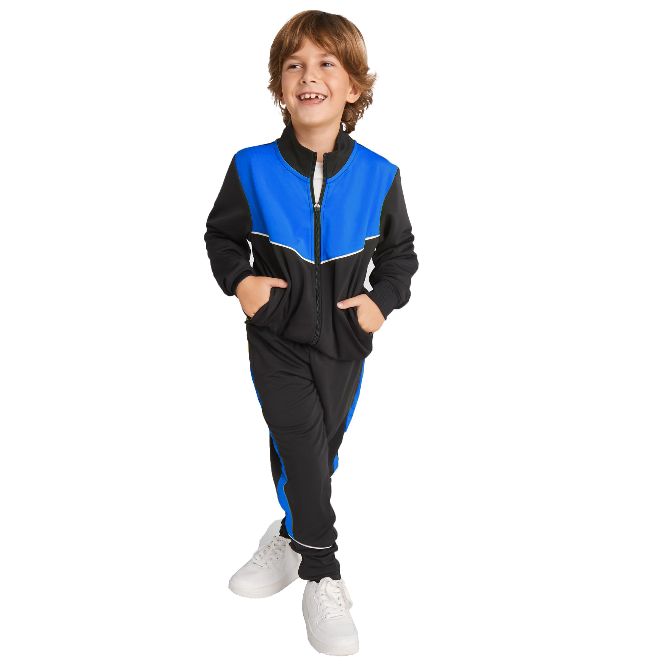 Chándal para niños y niñas - Chaqueta y pantalón de deporte infantil unisex, cremallera central y bajos, bolsillos cordón de ajuste