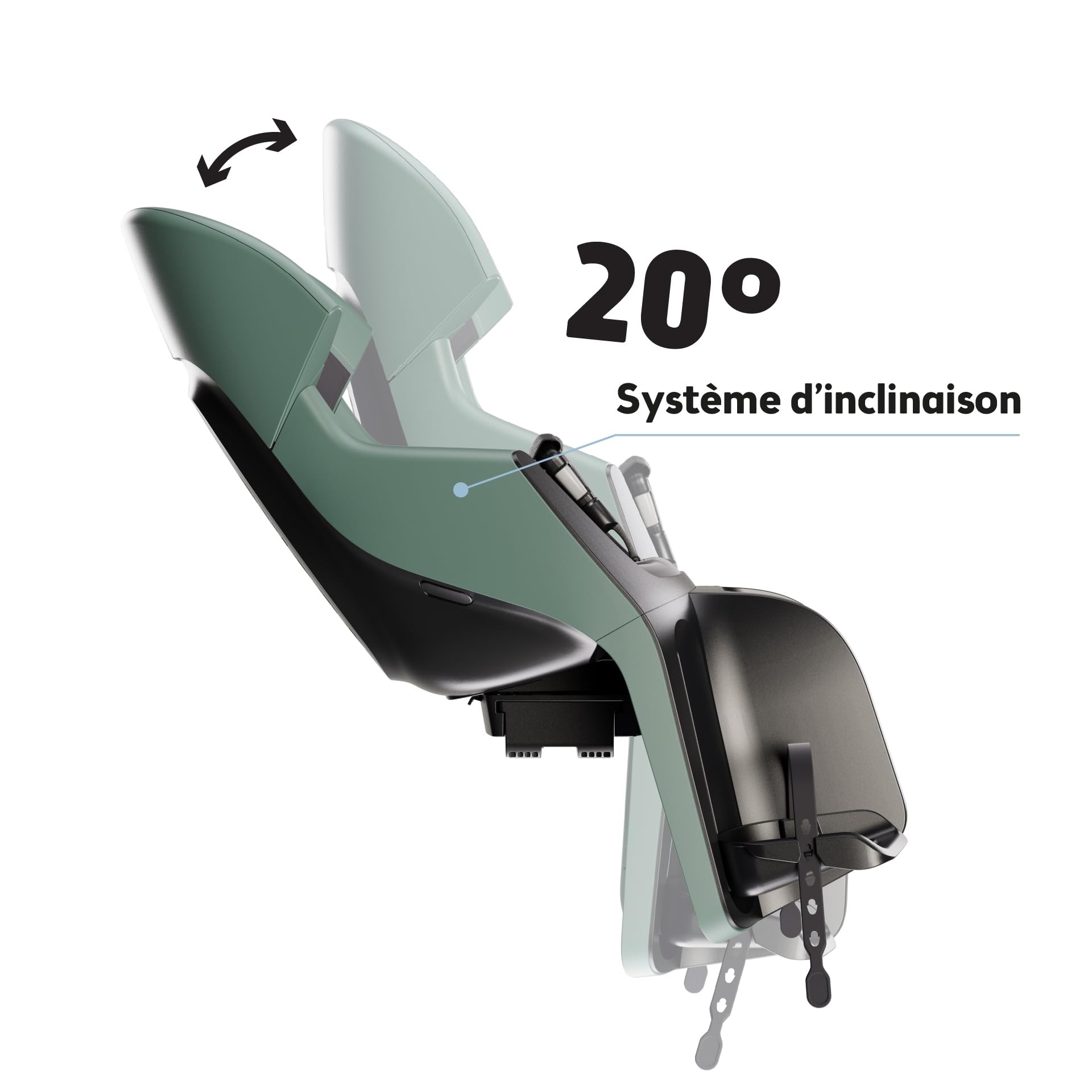 Siège vélo arrière inclinable pour Porte-Bagages et sur Cadre Bobike Exclusive Evolve Maxi Double paroi, Harnais 5 Points, Appui-tête réglable et Suspension intégrée pour Enfants Jusqu’à 22 kg