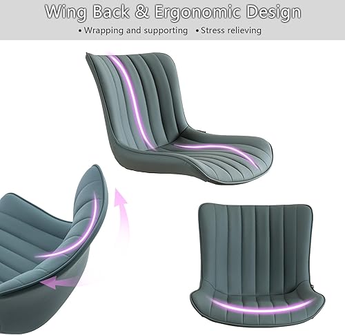 Miniatura 9 de YOUNIKE Silla de oficina giratoria con ruedas, tapizada de piel sintética en altura ajustable, respaldo ergonómico moderno sin brazos, color verde