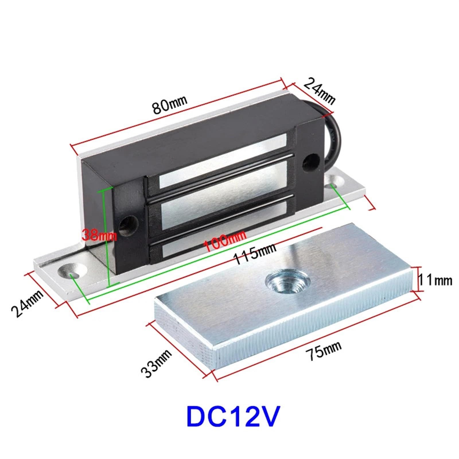 Cerradura electromagnética DC12V 24V, Cerradura de Puerta eléctrica magnética de 60Kg/100Lbs for Vitrina, Puerta de Vidrio sin Marco(12V)