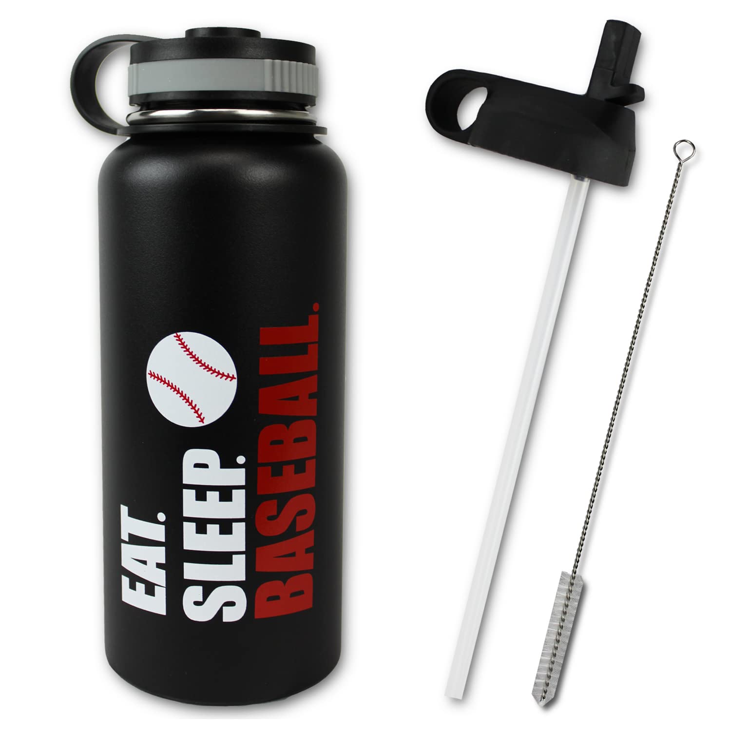 Urbanifi Baseball Water Bottle Eat Sleep Tumbler 32 oz Gift for Kids Teen Mom Men Flask Sports Travel Waterbottle, Stainless Steel, Vacuum Insulated (