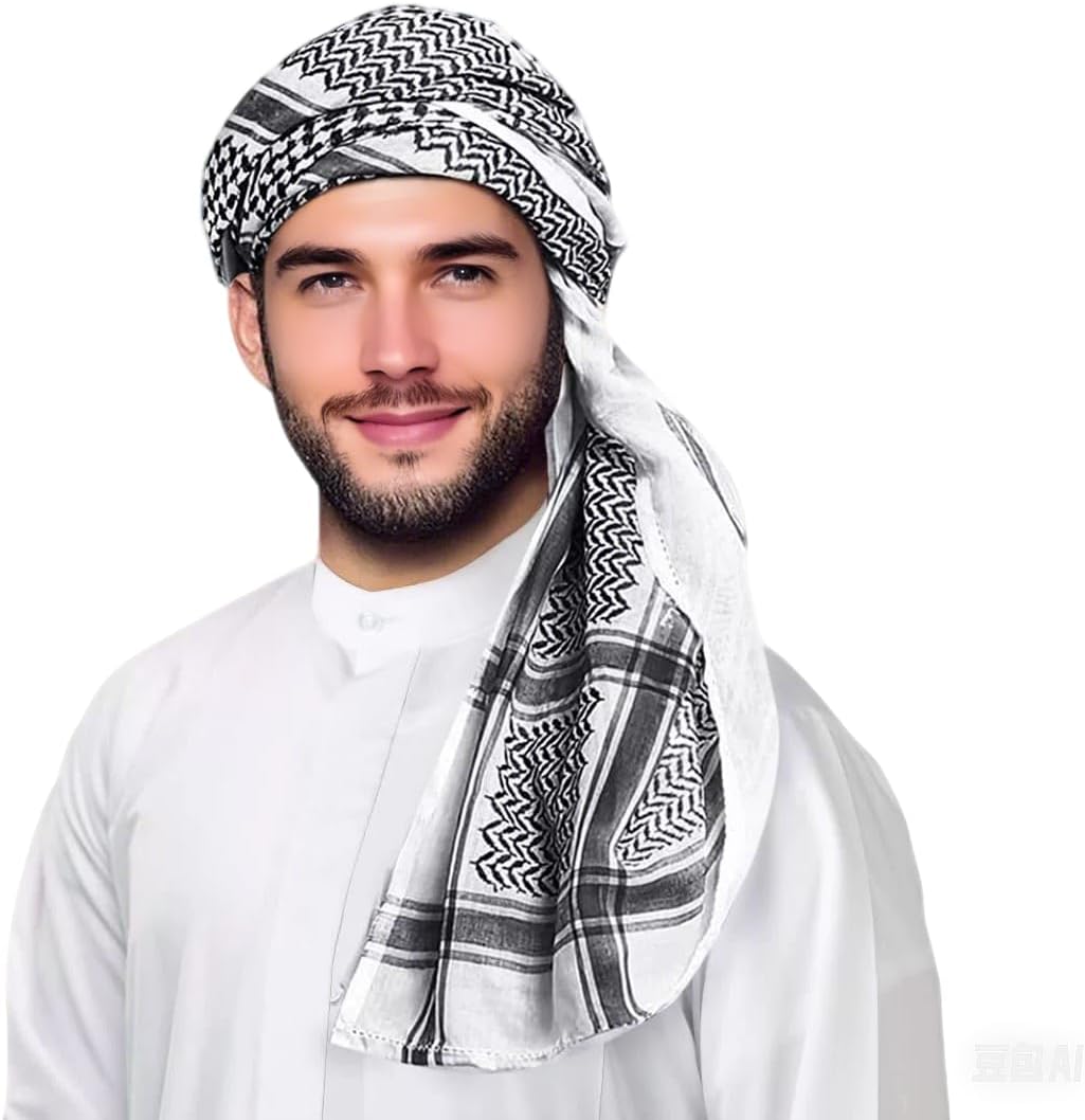 Keffiyeh Arab Head Covering Scarf for Men Sheikh, Islamic Muslim Turban Emirates Dubai Men Headwear Hijab - Image 3