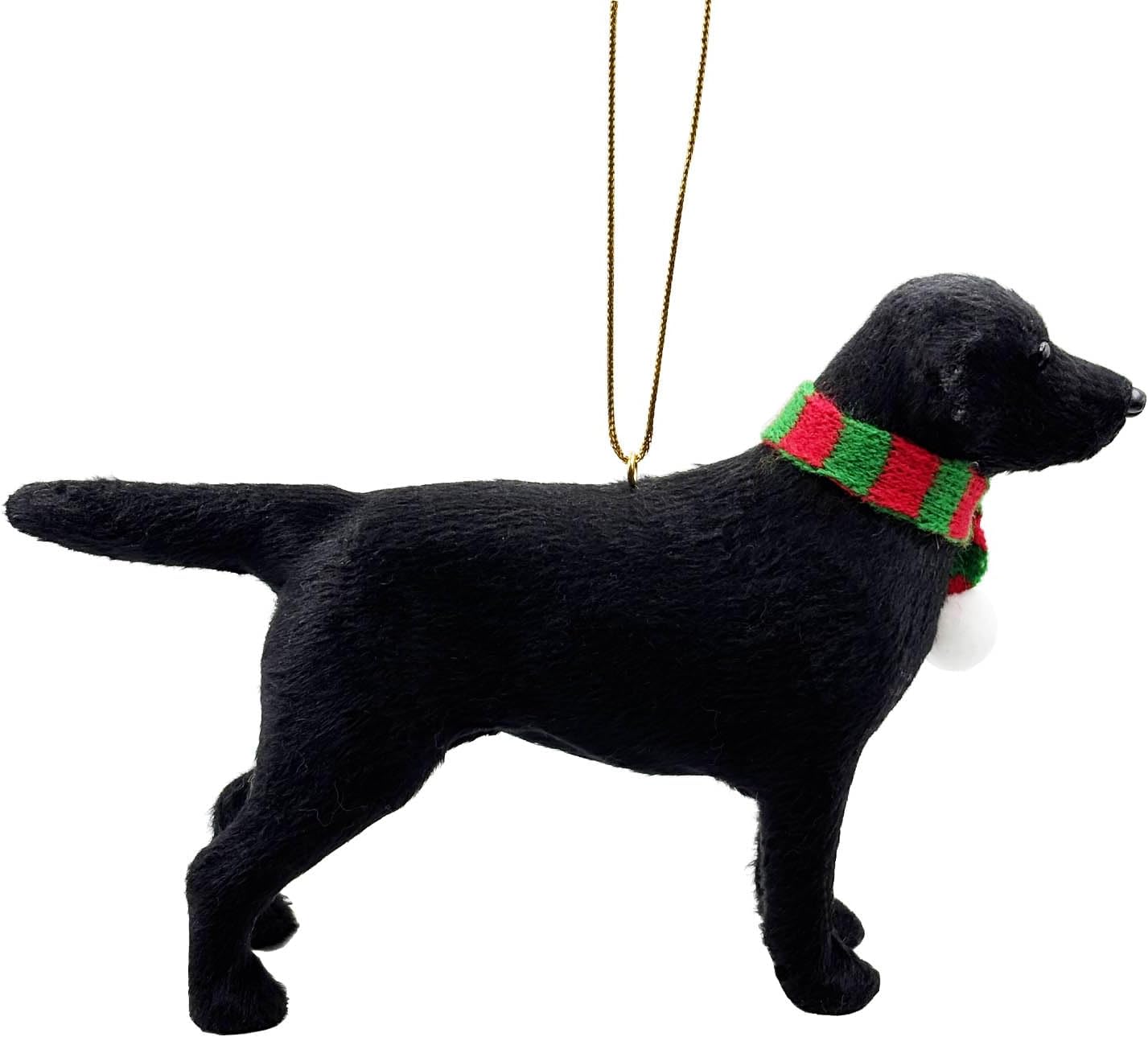 5.7" Simulated Black Labrador Christmas Ornament – Realistic Dog Figurine with Festive Scarf – Hanging Tree Decoration - Image 5