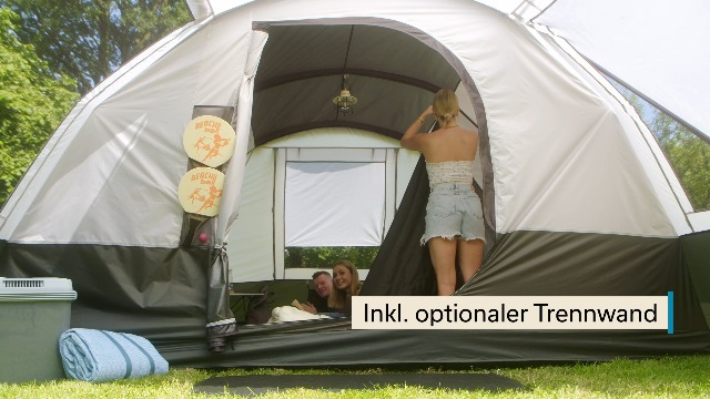 Skandika Tunnelzelt Indal 5 | Camping Zelt für 5 Personen, Panoramadach, mit Vordach, mit eingenähtem Zeltboden, 3000 mm Wassersäule, Moskitonetz