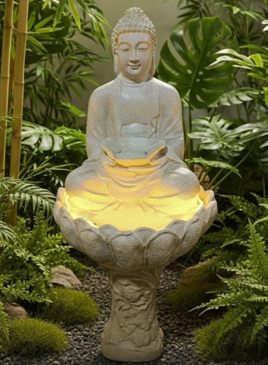 Image of White Buddha Water Fountain showpiece 4 FT | Set of 1 Premium Resin Made Table Top Home Decor for Living Room and Gifting(64 cm,White)