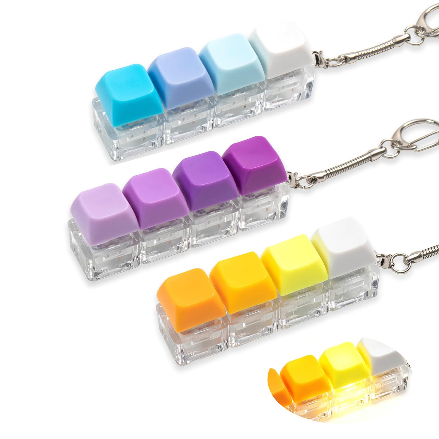 LUMIREX 3 Pcs Light Up Keyboard Fidge, Portable 4-Button Fidget Keychain Keyboard with Macaron-colored Keycaps for Office, School, Travel, Fashionable Stress Relief Toys for Adults and Kids