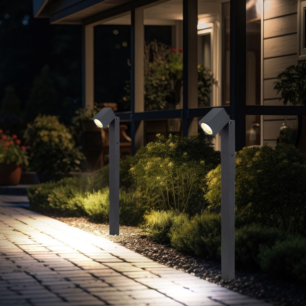 Wegeleuchten Außen anthrazit Garten Stehlampe Aussen Außenleuchte Terrasse stehend, schwenkbar, Fernbedienung dimmbar, 1x RGB LED 3,5W, LxBxH 11,5x7,2x80 cm