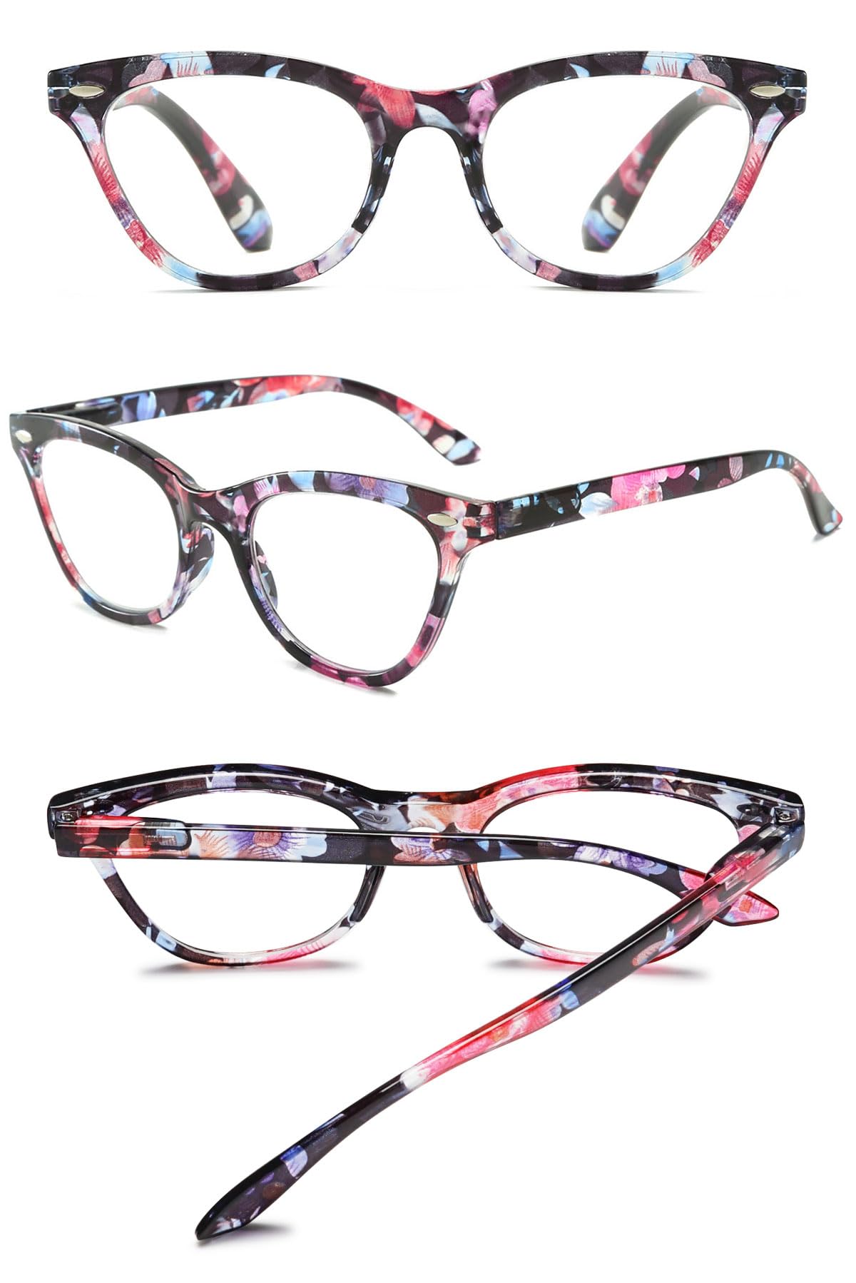KOOSUFA Mode Katzenaugen Lesebrille Blaulichtfilter Damen Federscharnier Cateye Hornbrille Lesehilfen Designer Anti Müdigkeit Lesebrillen mit Stärke 1.0 1.5 2.0 2.5 3.0 3.5 4.0
