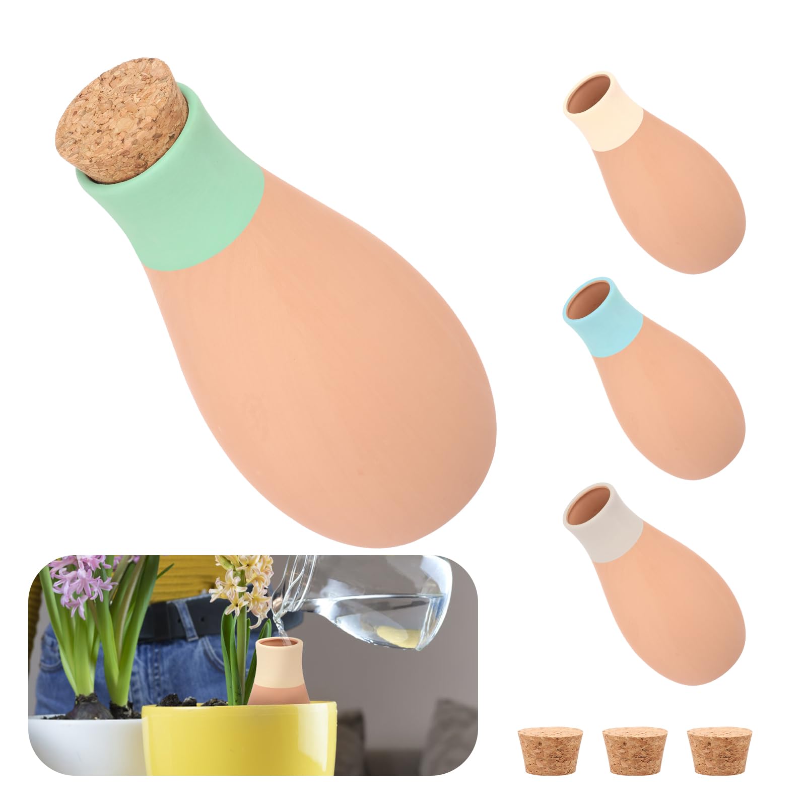 4Pcs Terracotta Self Watering Spikes,Plant Watering Globes Decorative,Automatic Slow Release Irrigation Stakes,Clay Plant Garden Waterer Stakes for Indoor and Outdoor Plants(400 ML)