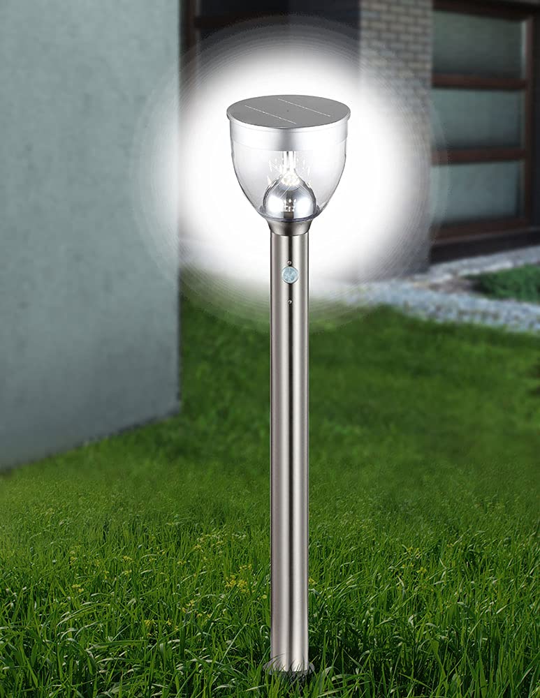 LED Solar Außen Steck Lampe Terrassen Bewegungsmelder Erdspieß Edelstahl Steh Leuchte Globo 33437