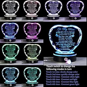 Ywhl gifts for mom from daughter son moms mothers day birthday gifts crystal unique to my mom heart keepsakes gift for mother with colorful led base  urban country home decor