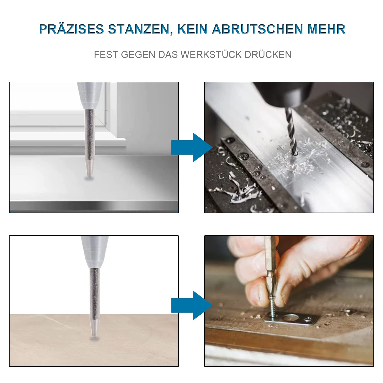 Automatischer Körner Metall, 2 Stück Automatik Körner, Center Punch mit 2 Ersatz-Stanzstempeln, für Holz, Glas, Stahlbleche, Metall