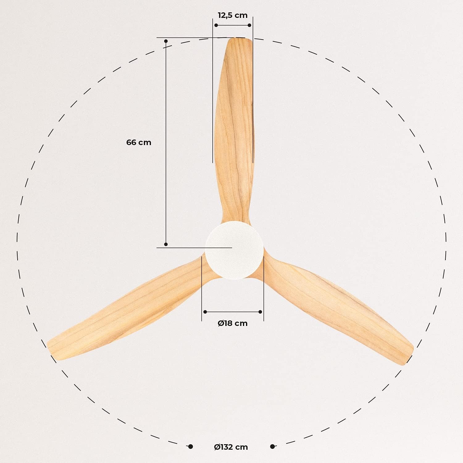 CREATE / WINDCALM M/Ventilateur de plafond ABS avec lumière niquel pales effet bois clair/Silencieux, minuterie, Puissance, 40W, Ø132 cm