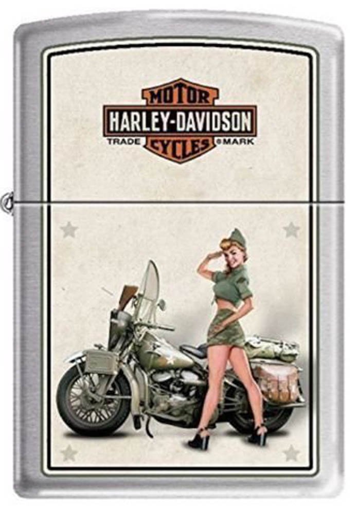 Zippo "Harley Davidson-WWII Army Pinup" Brushed Chrome Lighter, 9939