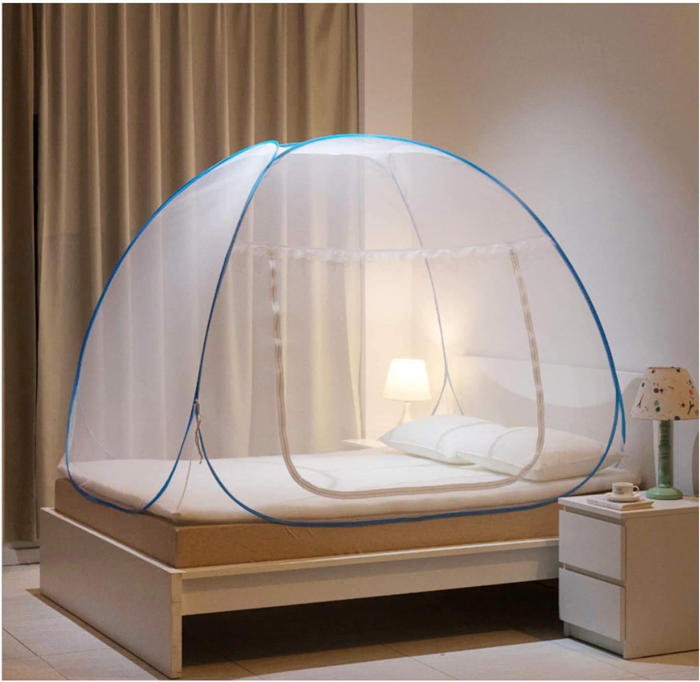 Sundoco Mosquito Net Tent Bed Canopy, Portable Travel Home Anti Mosquito Tent, 150*200*150cm, Blue/White
