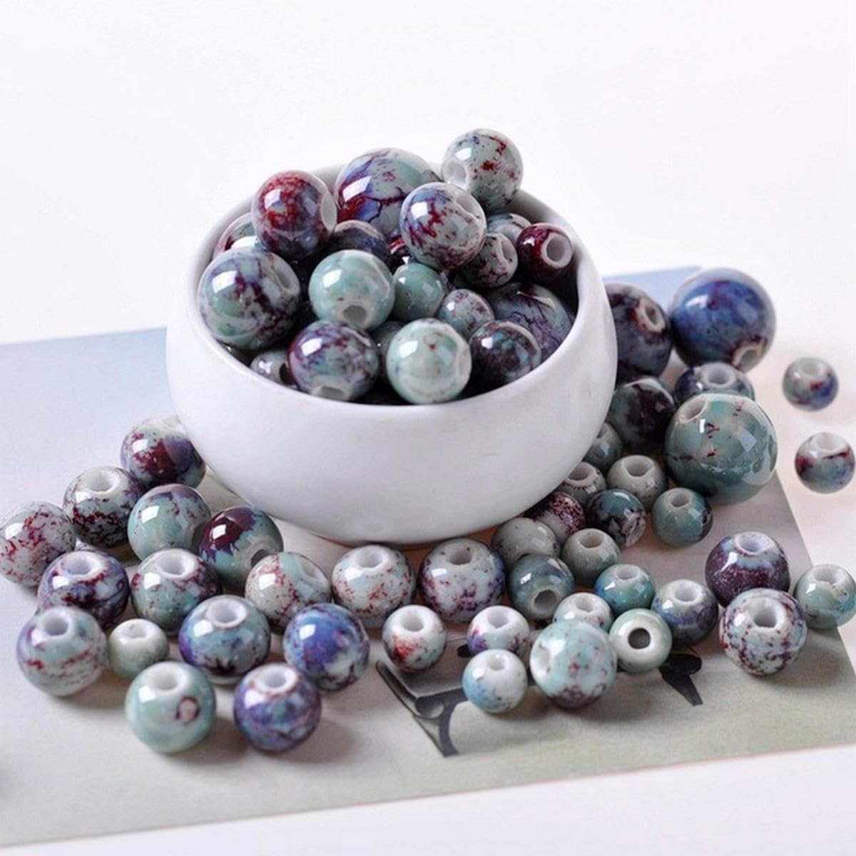 150 Perline In Ceramica 8mm Multicolori Per Gioielli Fai Da Te - Collane, Bracciali, Orecchini