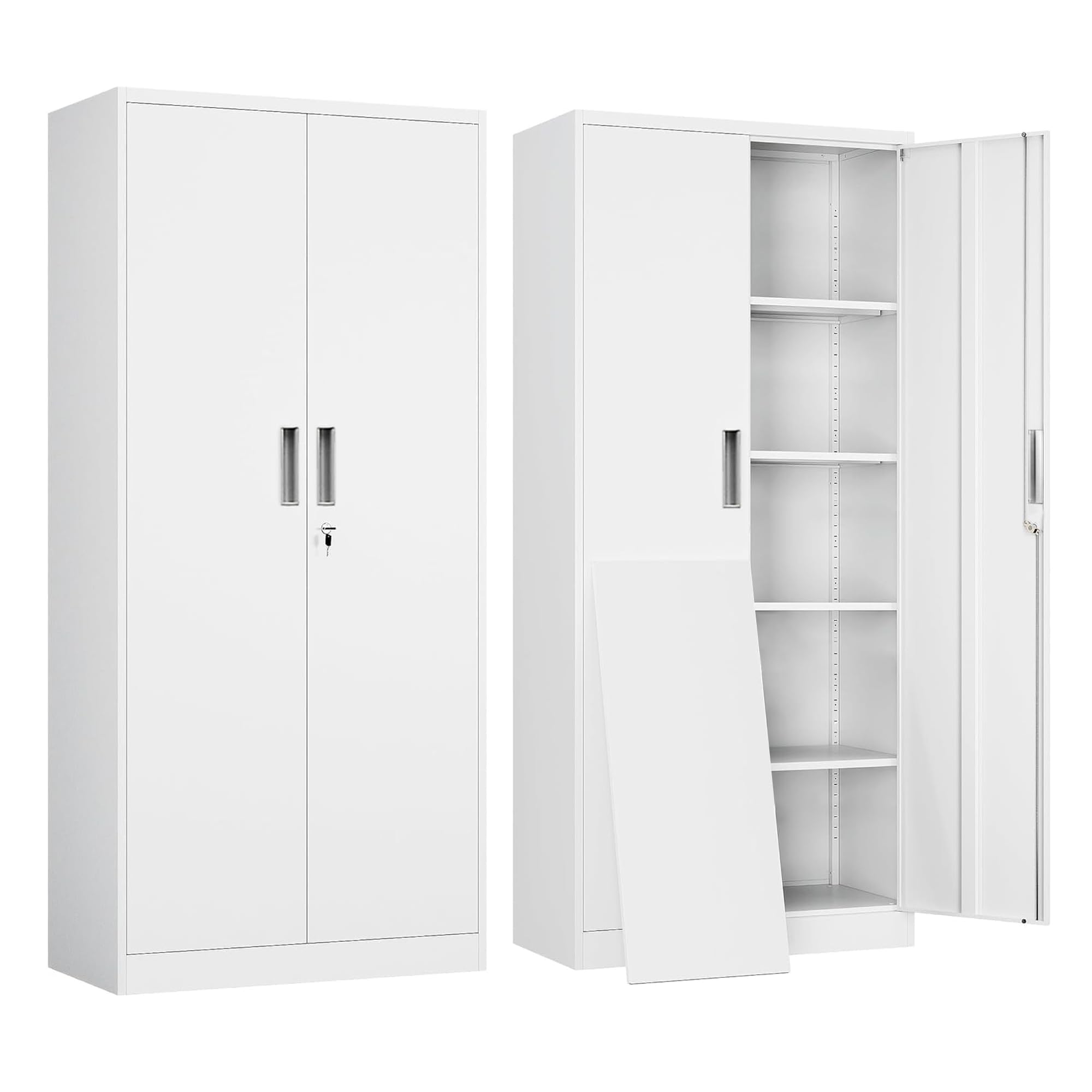 Metal Storage Cabinet, 183cm Extra Tall Locking Storage Cabinet with Doors, Steel Storage Cabinet with 4 Adjustable Shelves for Garage, Home, Office, Warehouse, Assembly Required(White,183*92*46)