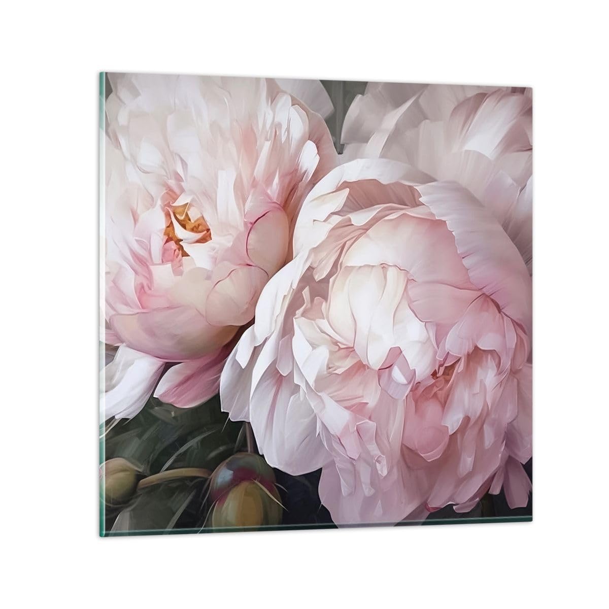 Moderne Impression sur Verre 70x70cm Image Tableau en Verre Decoration Murale Fleurs Pivoines Romantique Grand Tableaux Decoratifs Muraux Chambre Cuisine Carré Deco Cadre Salon Art Wall GAC70x70-5815
