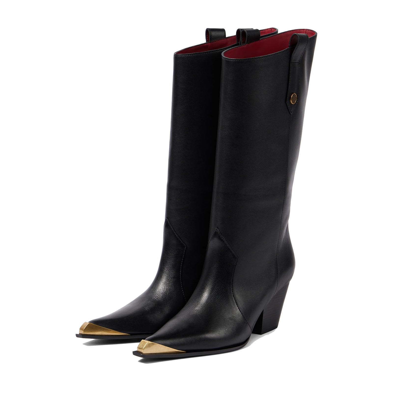 THESHY Womens Western Knee High Boots Leather Cowboy Chunky Block Heel Boot Pointed Toe Pull on Fashion Dress