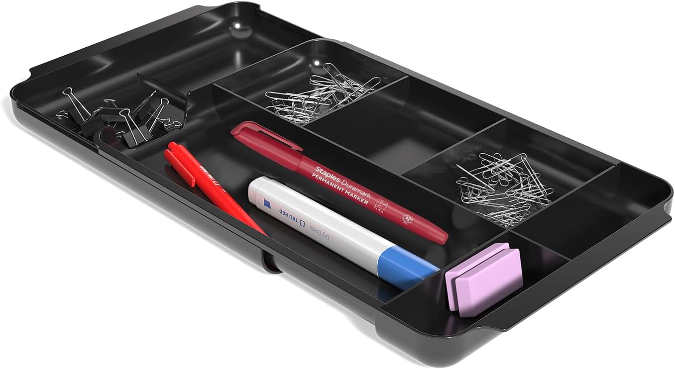TRU RED Tr58204 7-Compartment Expandable Plastic Drawer Organizer, Black