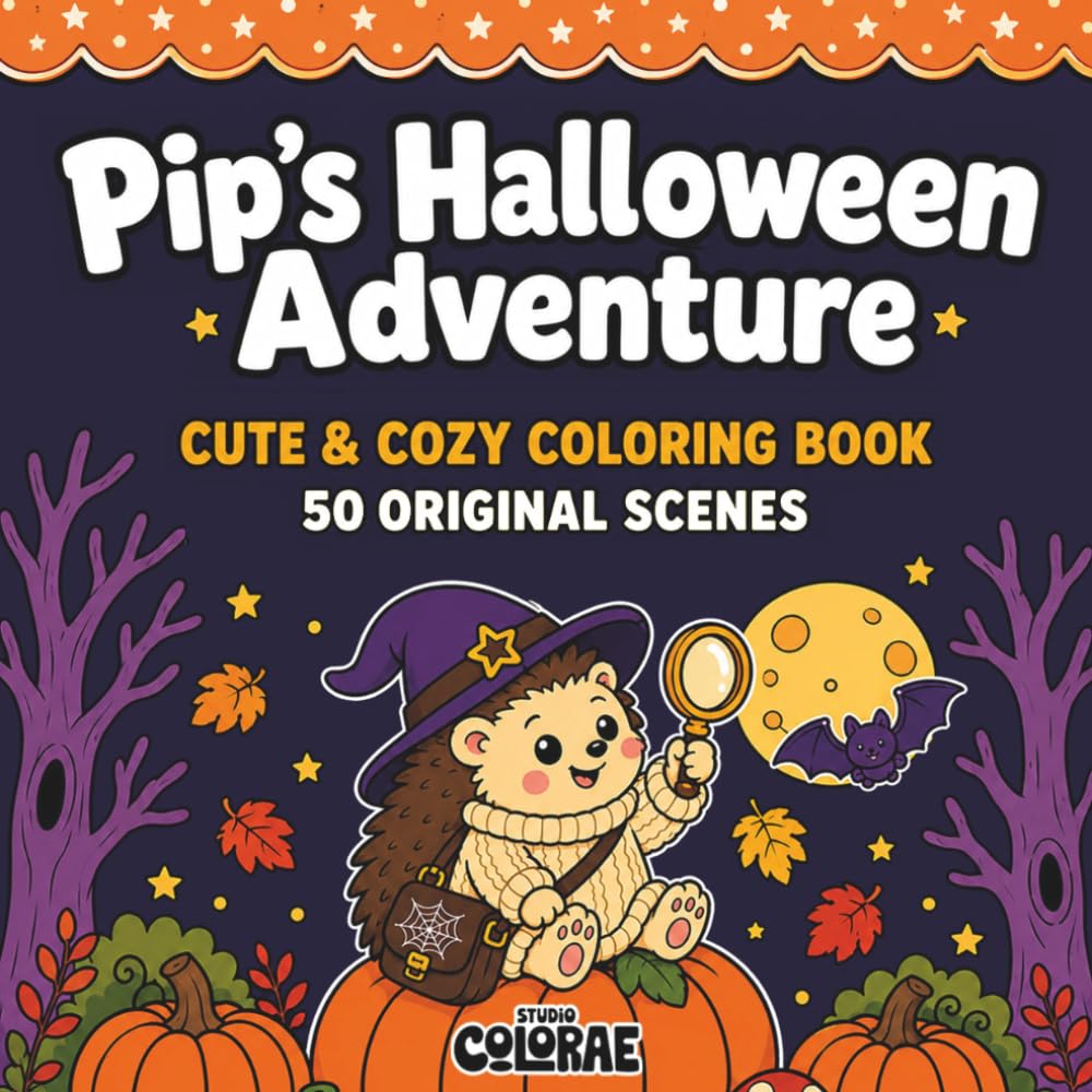 Pip's Halloween Adventure: Cute & Cozy Coloring Book with 50 Bold and Easy Scenes for Kids and Adults (Pip's Adventures)