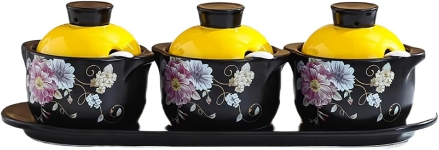 Condiment Jar Ceramic Seasoning Pot Spice Container Set Kitchen Seasoning Pot Seasoning Box With Spoon And Lid Home Kitchen