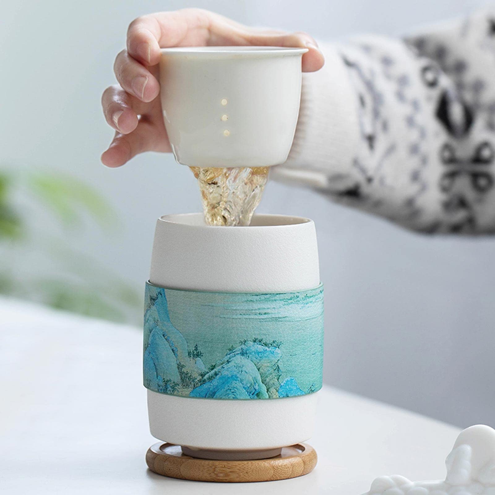 Mug en céramique tasse à thé de bureau tasse à eau filtre en céramique tasse à eau avec couvercle tasse à la maison tasse à café de 300 ml (noir et blanc) tasse à café (couleur : noir)