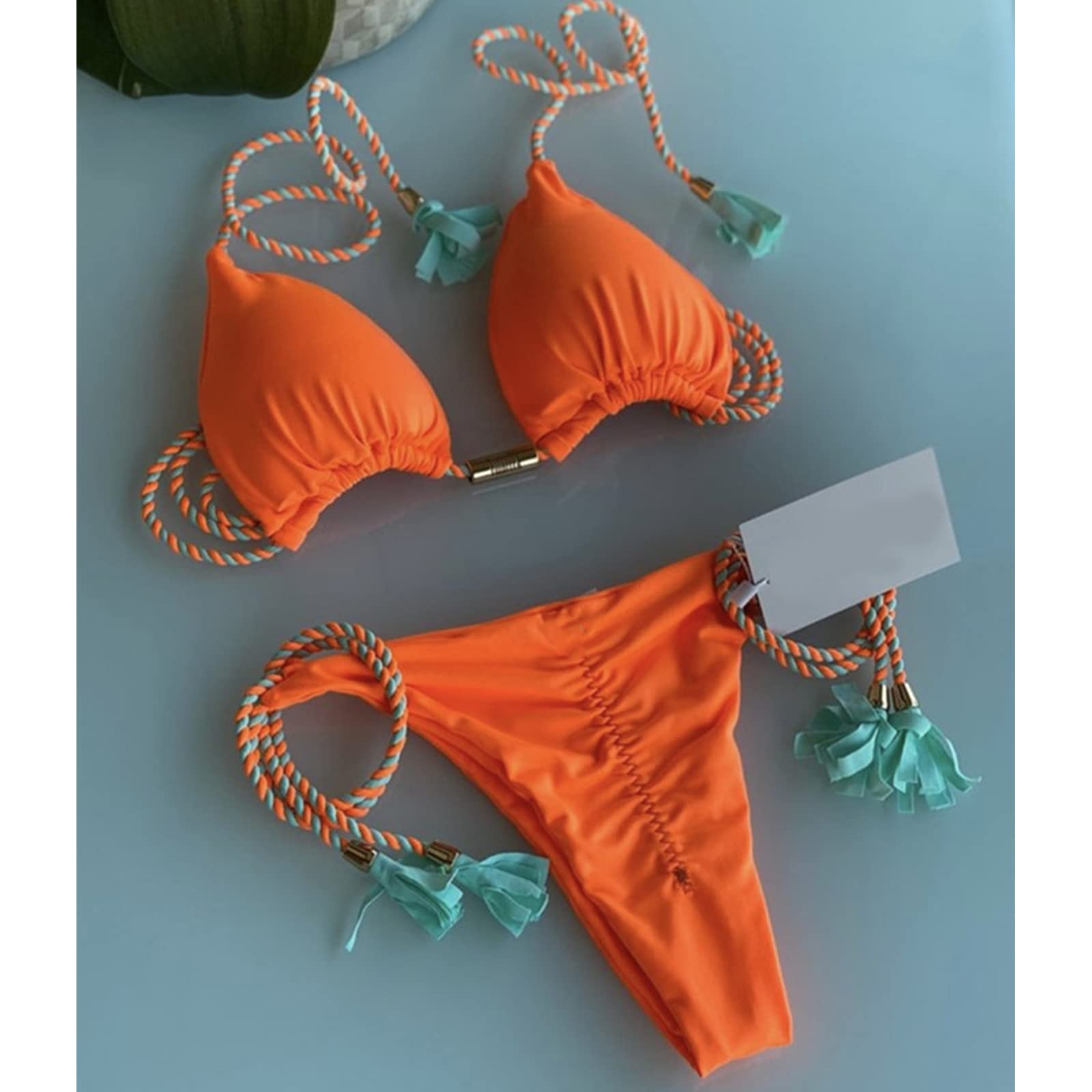 Cuawana damski strój kąpielowy z wiązaniem na boku strój kąpielowy dwuczęściowy strój kąpielowy trójkątny zestaw bikini strój plażowy