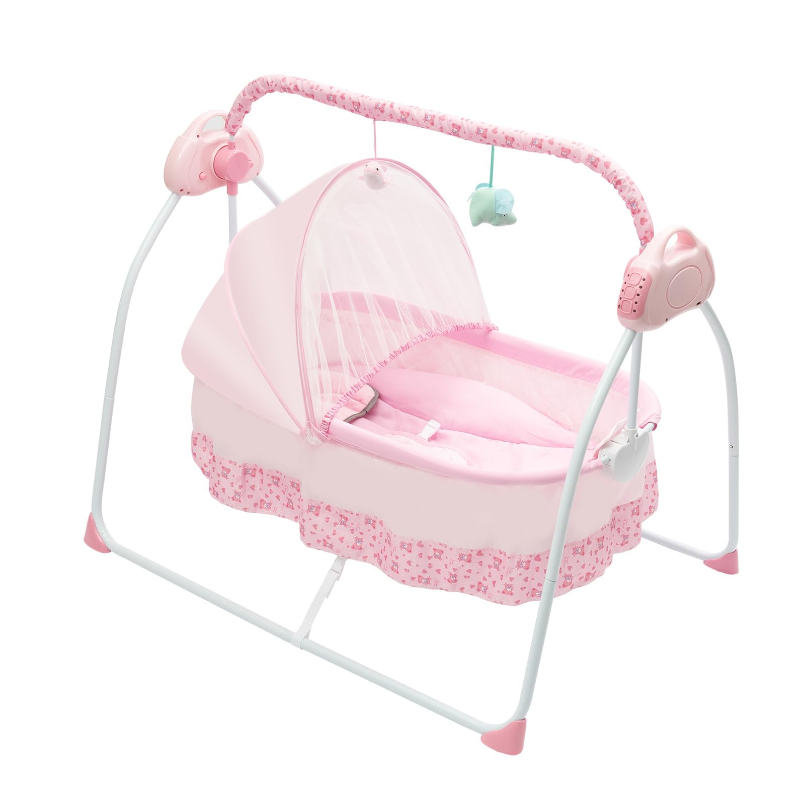 Fauteuil Berçant Électrique USB, Siège Relax Pliable avec Télécommande, 5 Vitesses 12 Mélodies Bluetooth Minuteur, Tissu Doux Lavable, Rose 100x75x86cm