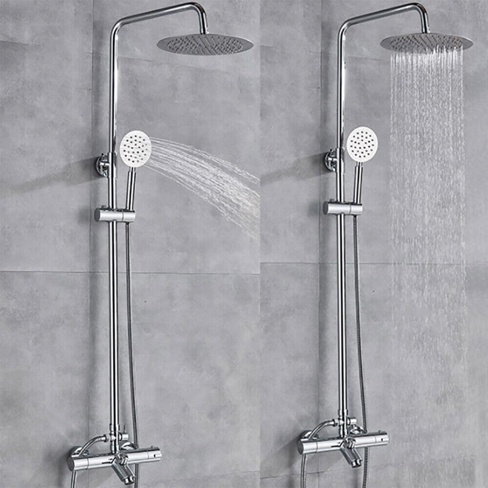 Sistema de ducha con termostato, termostato con grifo, 3 salidas de agua, grifo de ducha con alcachofa de acero inoxidable, barras de ducha de 81 a 117 cm