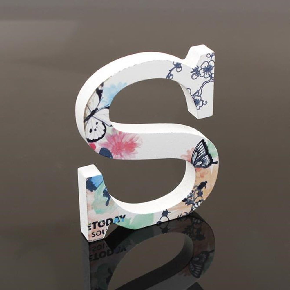 Flower Painting Decorative Wood Letters, 26 Marquee Alphabet Letters DIY Words Sign for Children Baby Name Girls Bedroom Wedding Birthday Party Home Décor (Letter S)