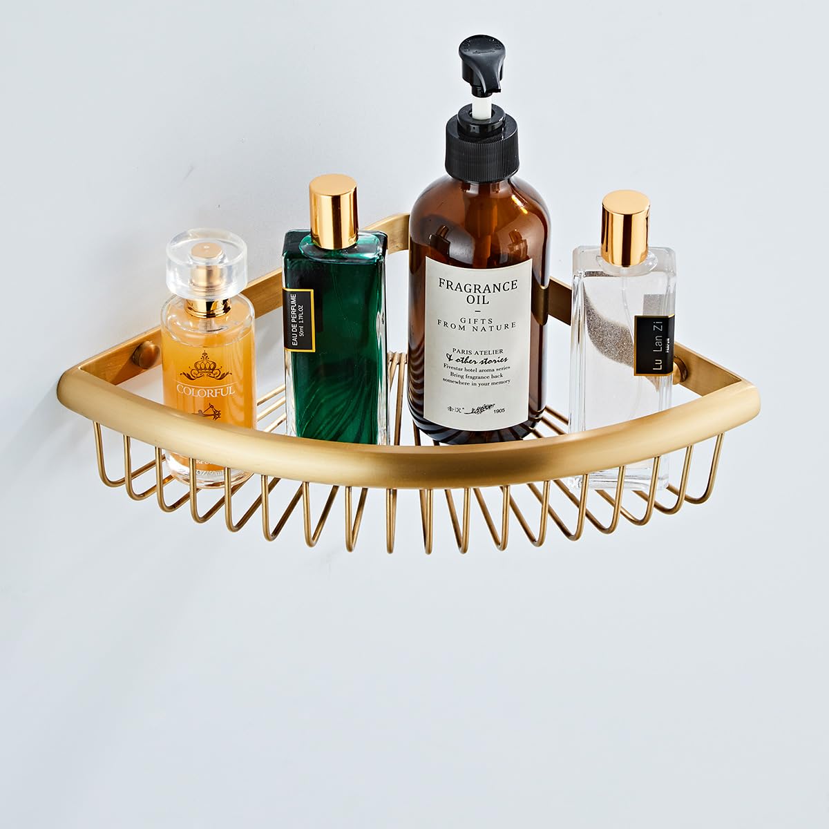 Hoinerus Anqiue Brass Bathroom Corner Shelf Shower Caddy Wall Mount Shampoo Holder Shower Organizer