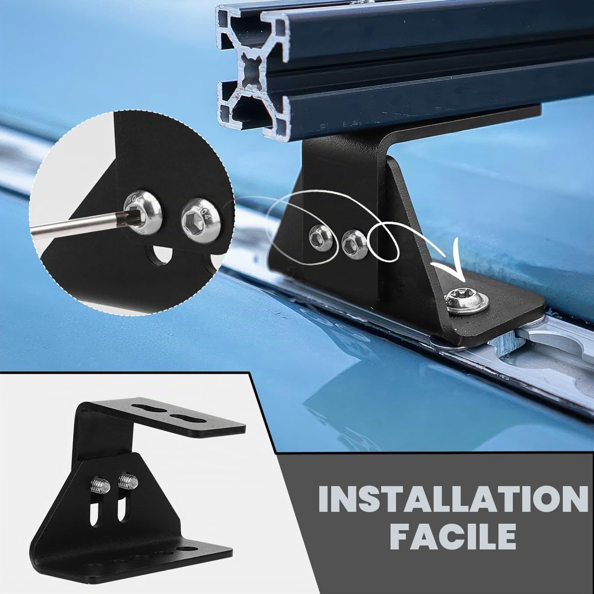 Support de toit double réglable M6/M8 90° 65 mm pour kit de montage de barres de toit Alpharack
