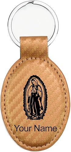 Miniatura 9 de LaserGram Llavero ovalado, Virgen de Guadalupe, grabado personalizado incluido (rústico con oro)
