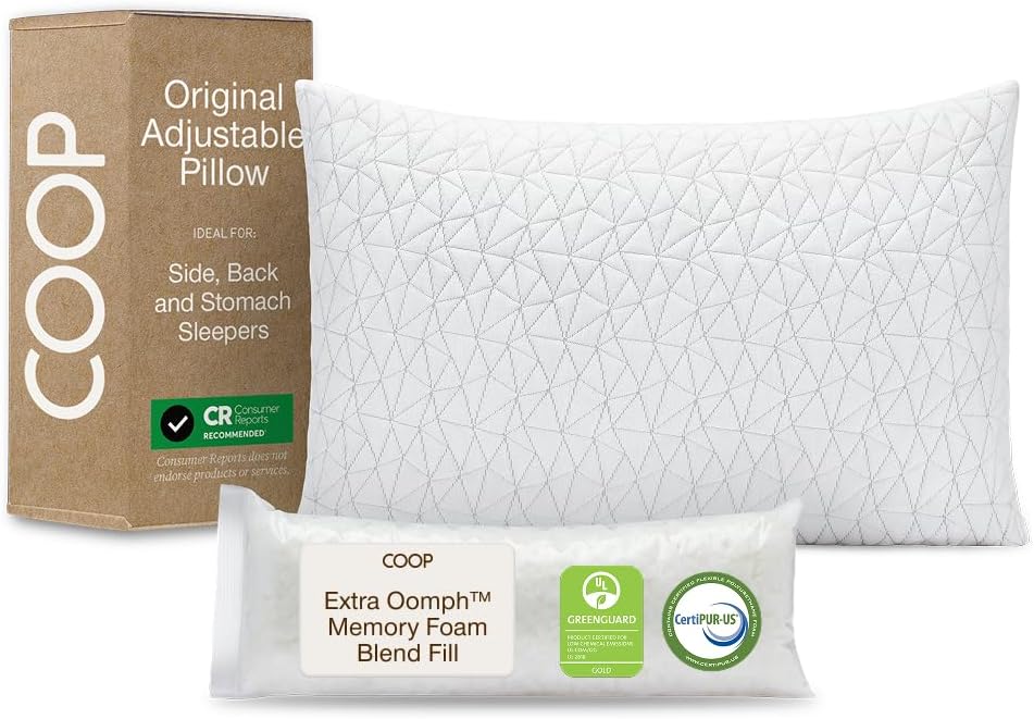 Coop Home Goods Original Adjustable Pillow, Queen Size Bed Pillows for Sleeping, Cross Cut Memory Foam Pillows – Medium Firm Back, Stomach and Side Sleeper Pillow, CertiPUR-US/GREENGUARD Gold Coop Home Goods Original Adjustable Pillow, Queen Size Bed Pillows for Sleeping, Cross Cut Memory Foam Pillows – Medium Firm Back, Stomach and Side Sleeper Pillow, CertiPUR-US/GREENGUARD Gold