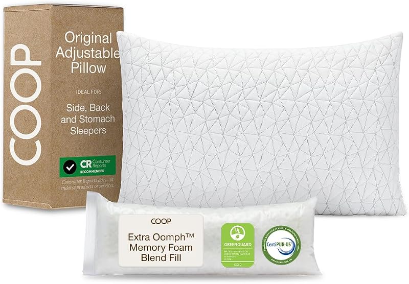 Coop Home Goods Original Adjustable Pillow, King Size Bed Pillow for Sleeping, Cross Cut Memory Foam Pillow - Medium Firm Back, Stomach and Side Sleeper Pillow, CertiPUR-US/GREENGUARD Gold