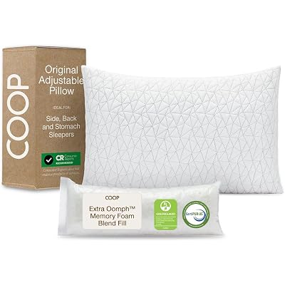 Coop Home Goods Original Adjustable Pillow, Queen Size Bed Pillows for Sleeping, Cross Cut Memory Foam Pillows - Medium Firm Back, Stomach and Side Sleeper Pillow, CertiPUR-US/GREENGUARD Gold